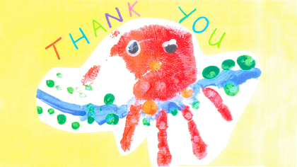 Children's artwork saying thank you